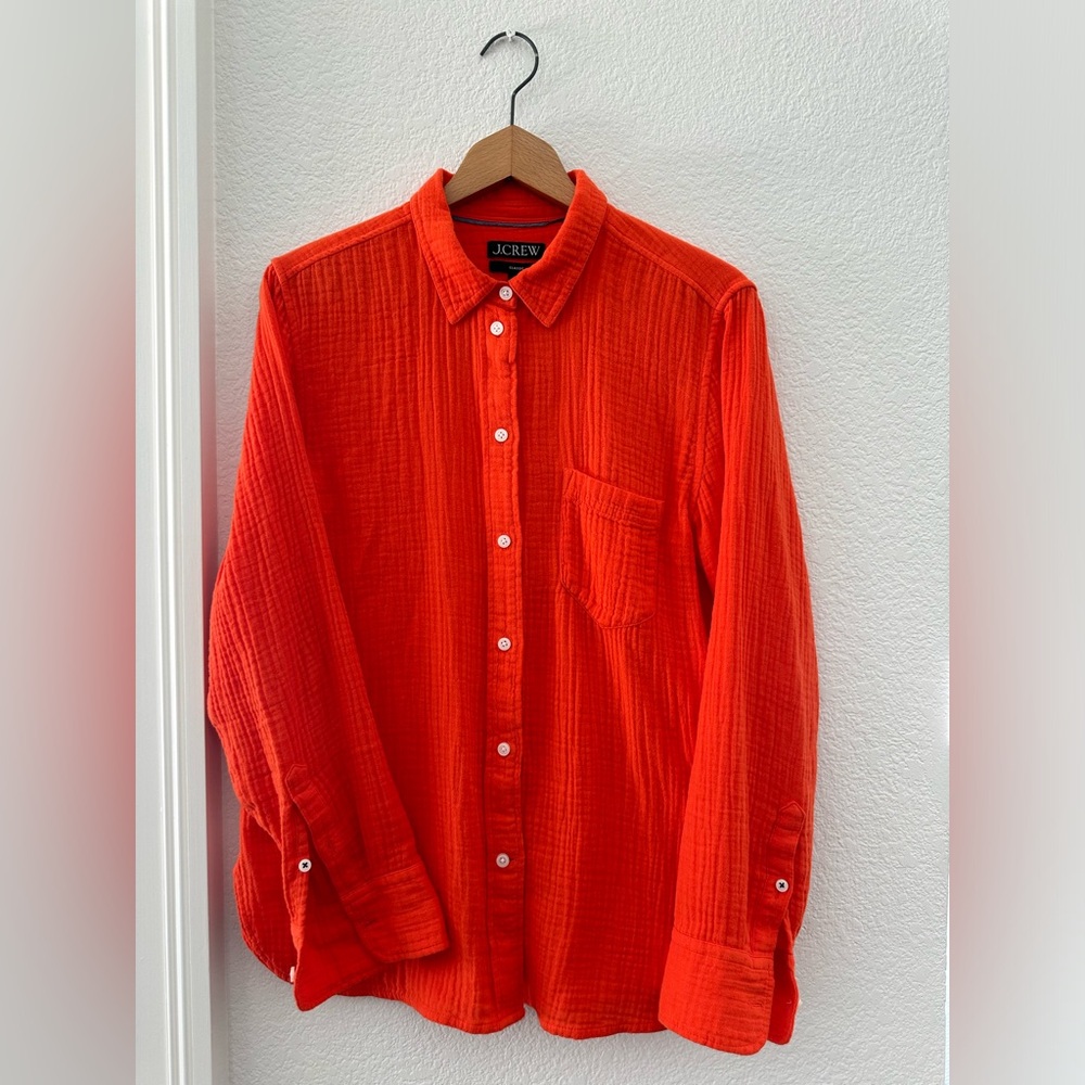 J Crew Classic Double Gauze button down shirt Orange Size 10